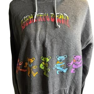 Grateful Dead Dancing Bears Distressed Hoodie, Charcoal Gray, Size Large